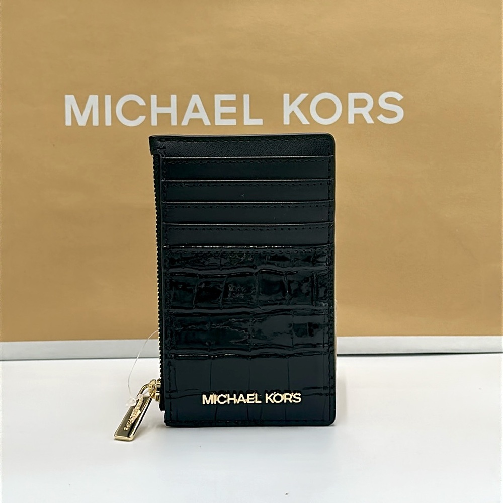 Michael Kors Womens Ladies Top Zip Card Case Coin Pouch Card Holder Wallet-Black - Picture 4 of 9